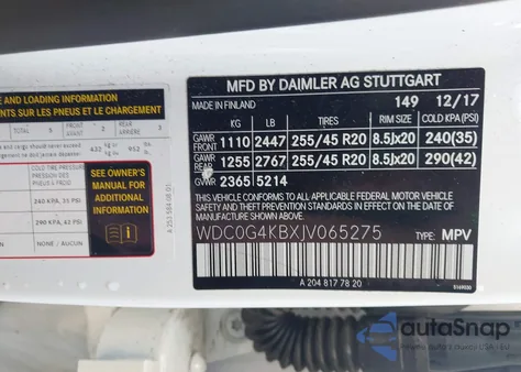 2018 Mercedes-Benz Glc 300 4Matic from USA, damaged, VIN WDC0G4KBXJV065275